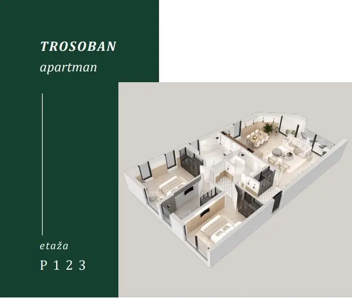 Plan trosobnog stana povrsine 101m2